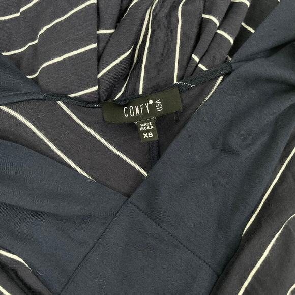 Comfy USA Striped V Neck Maxi Dress Soft Jersey Navy Blue - Picture 8 of 8